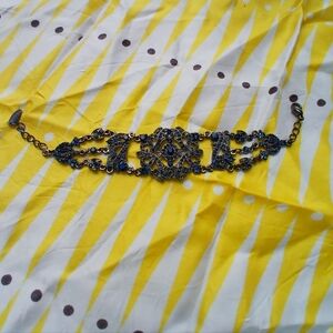 Vintage Matte Black Filigree Bracelet with Adjustable Chain